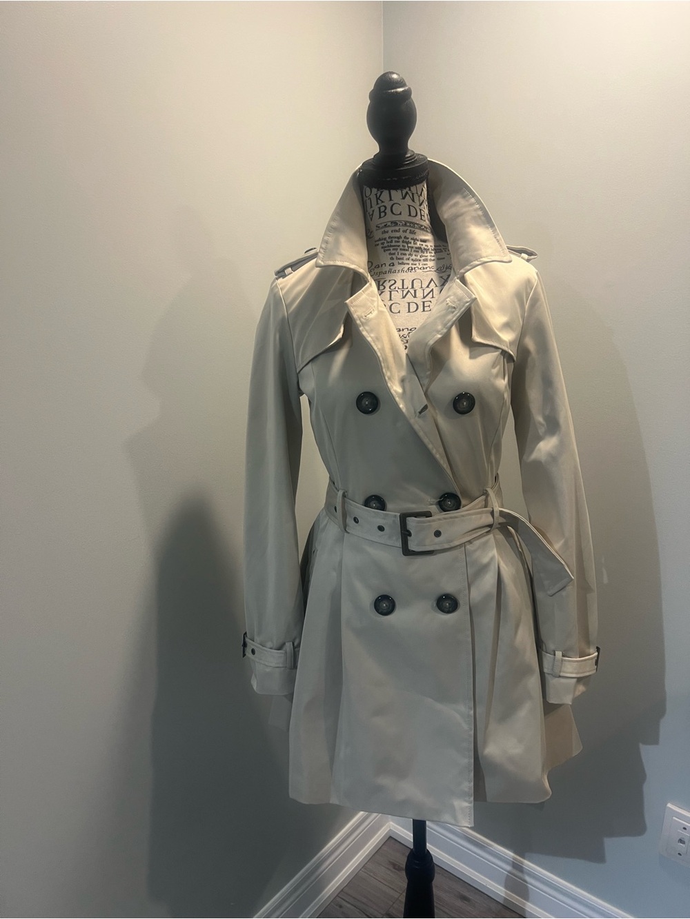 Women's Double-Breasted Cream Trench Coat with Belt